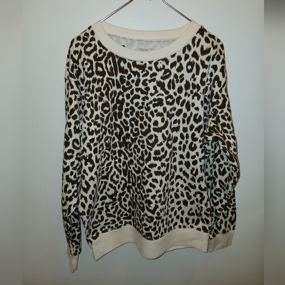 J.Crew Vintage Fleece Pullover Sweatshirt - Size Small - brown white leopard